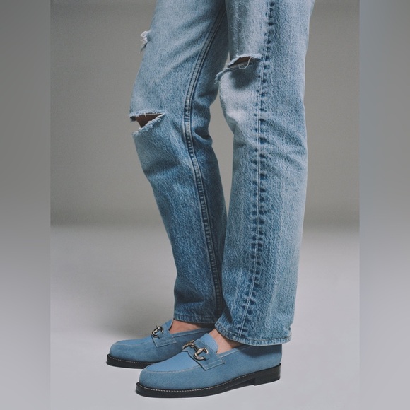 NEW Sporty & Rich x Morjas Sky Blue Leather & Suede Loafers Size 7 - Picture 4 of 11